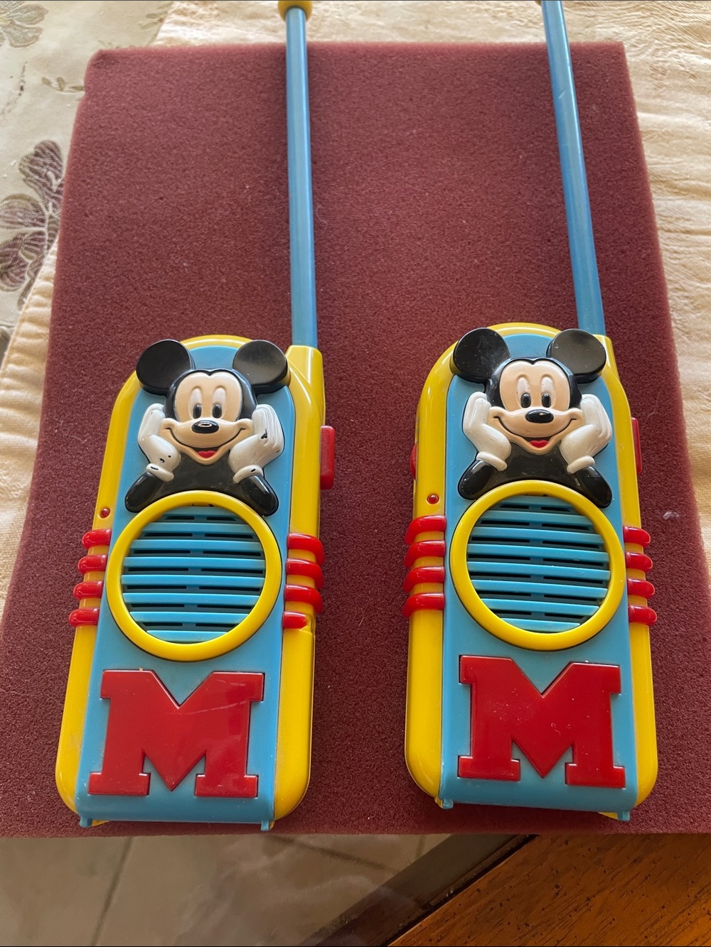 Vintage Disney Mickey Mouse Walkie Talkies - Press Mickeys nose and talks.